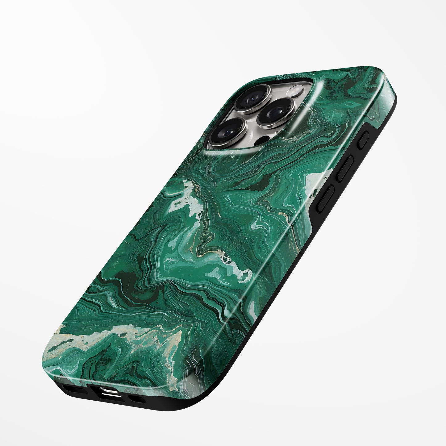 Charging port and volume up/down buttons with  Emerald Swirl Marble Iphone Tough Case by Marivor