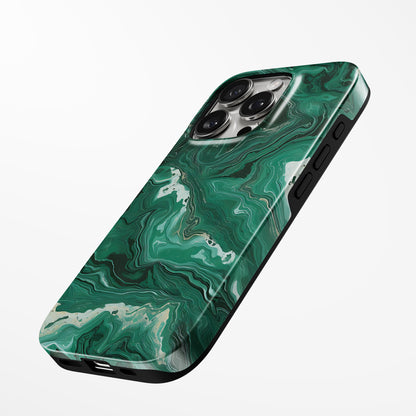 Charging port and volume up/down buttons with  Emerald Swirl Marble Iphone Tough Case by Marivor