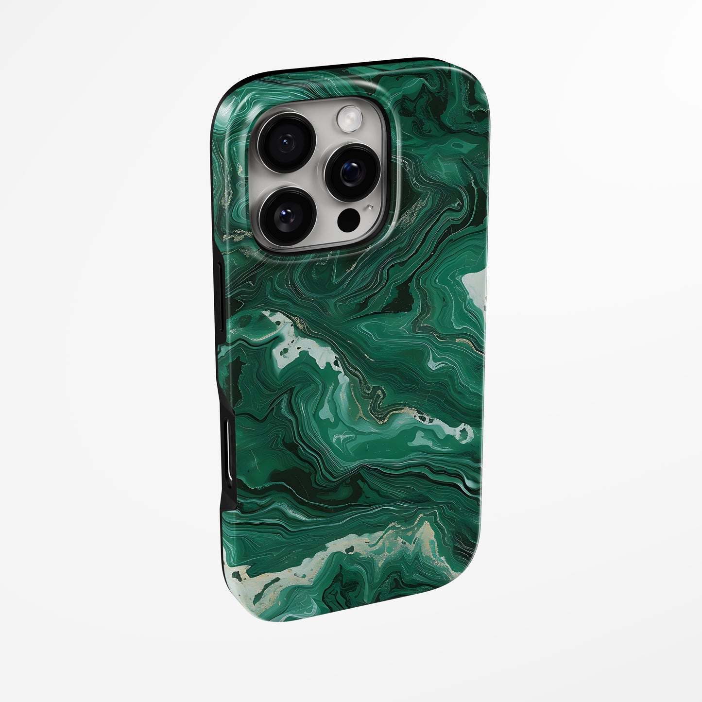 Side view of shell cover with design of  Emerald Swirl Marble Iphone Tough Case by Marivor