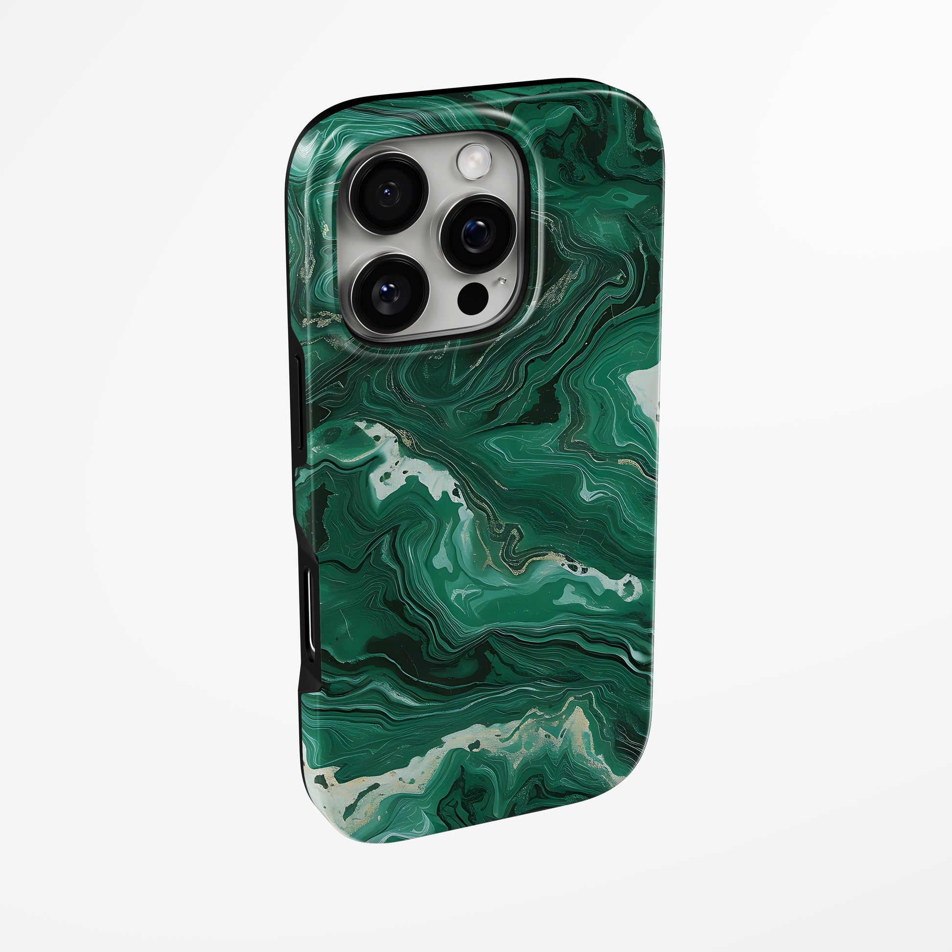 Side view of shell cover with design of  Emerald Swirl Marble Iphone Tough Case by Marivor