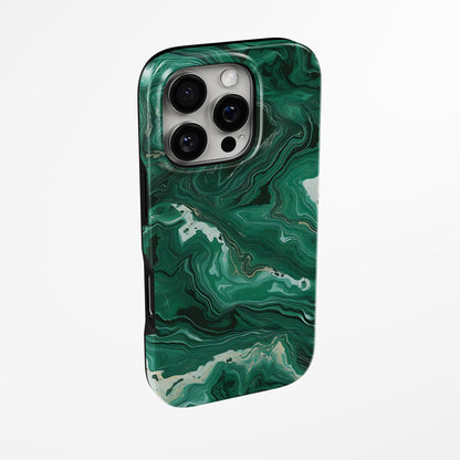 Side view of shell cover with design of  Emerald Swirl Marble Iphone Tough Case by Marivor