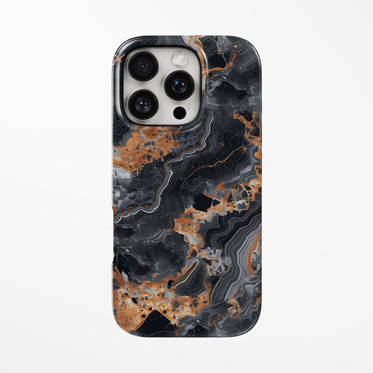Front view of black Espresso Swirl MagSafe Tough iPhone Case by Marivor