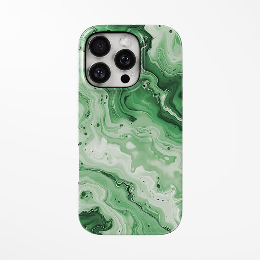 Front view of green Evergreen Glow MagSafe Tough iPhone Case by Marivor