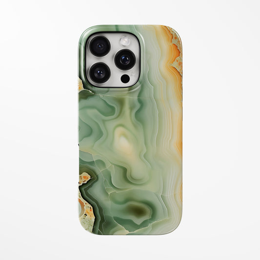 Front view of light-green Forest Glow MagSafe iPhone Tough Case by Marivor