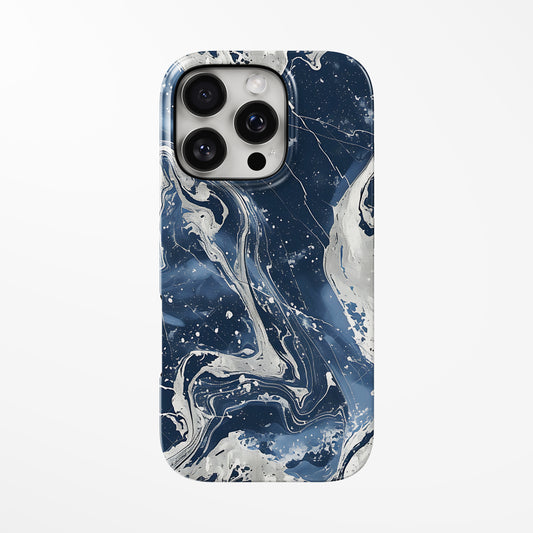 Front view of light-grey; dark-blue Frosted Cosmos MagSafe Tough iPhone Case by Marivor
