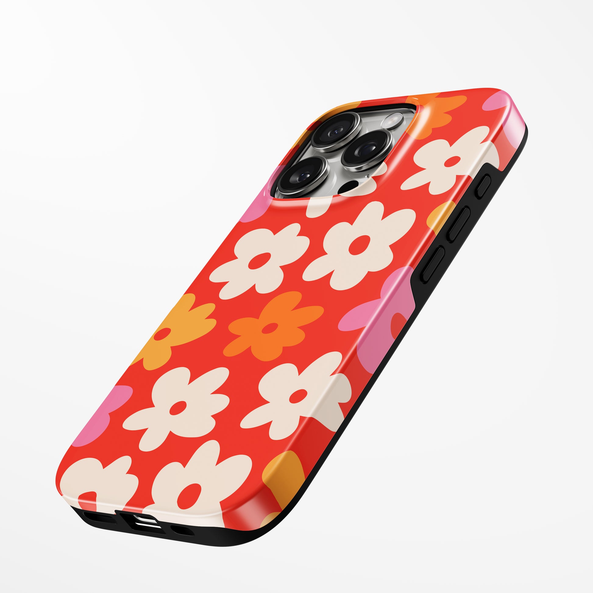 Charging port and volume up/down buttons with  Funky Flora Magsafe Iphone Tough Case by Marivor