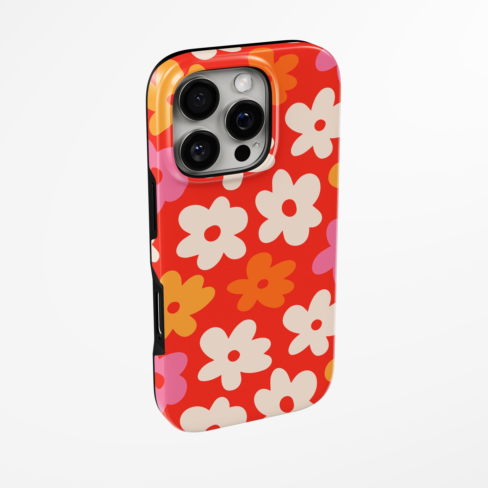 Side view of shell cover with design of  Funky Flora Magsafe Iphone Tough Case by Marivor