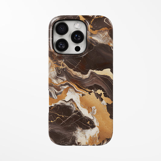 Front view of brown Golden Luxe Marble iPhone Tough Case by Marivor