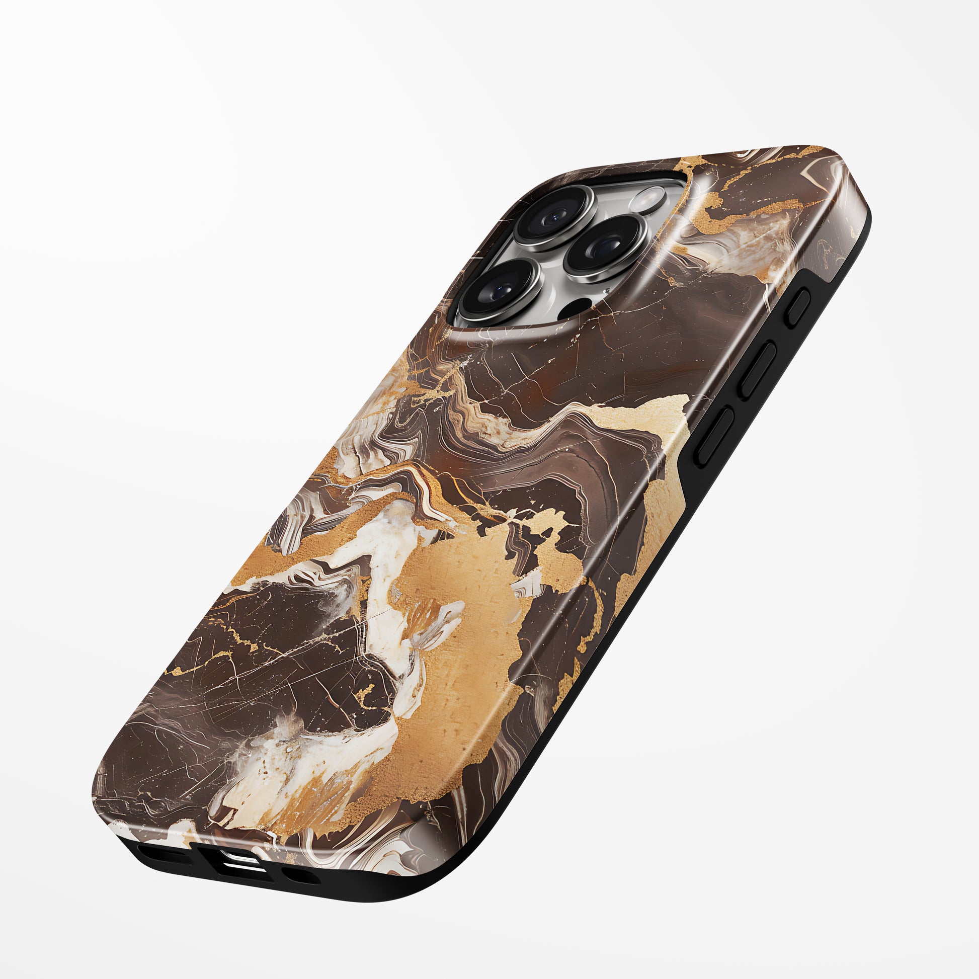 Charging port and volume up/down buttons with  Golden Luxe Marble Iphone Tough Case by Marivor