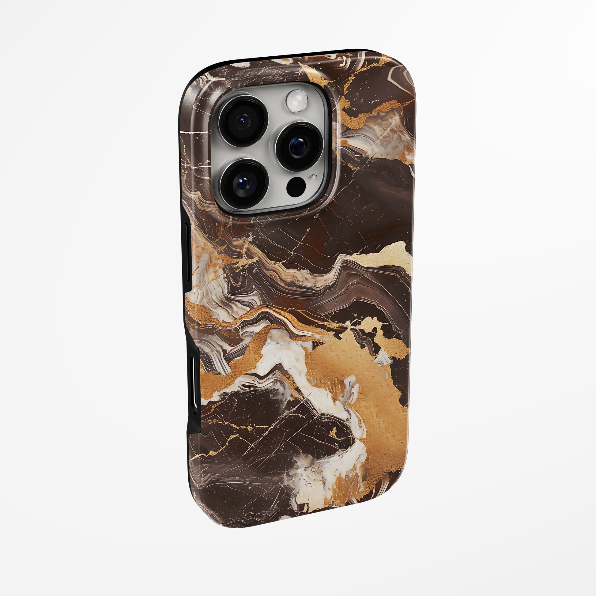 Side view of shell cover with design of  Golden Luxe Marble Iphone Tough Case by Marivor