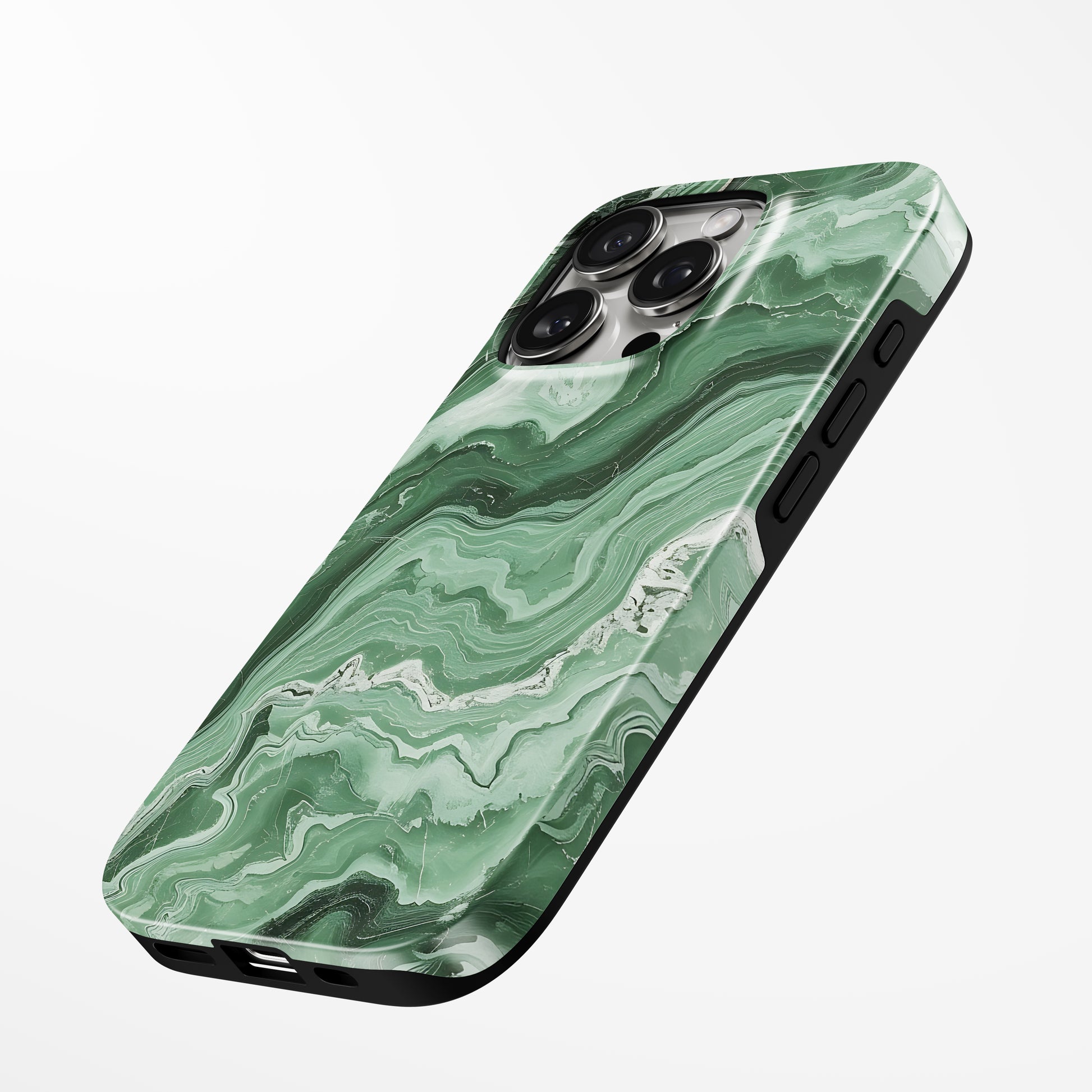 Charging port and volume up/down buttons with  Green Abyss Magsafe Tough Iphone Case by Marivor