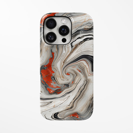 Front view of multicolor; white; red Inferno Swirl MagSafe iPhone Tough Case by Marivor