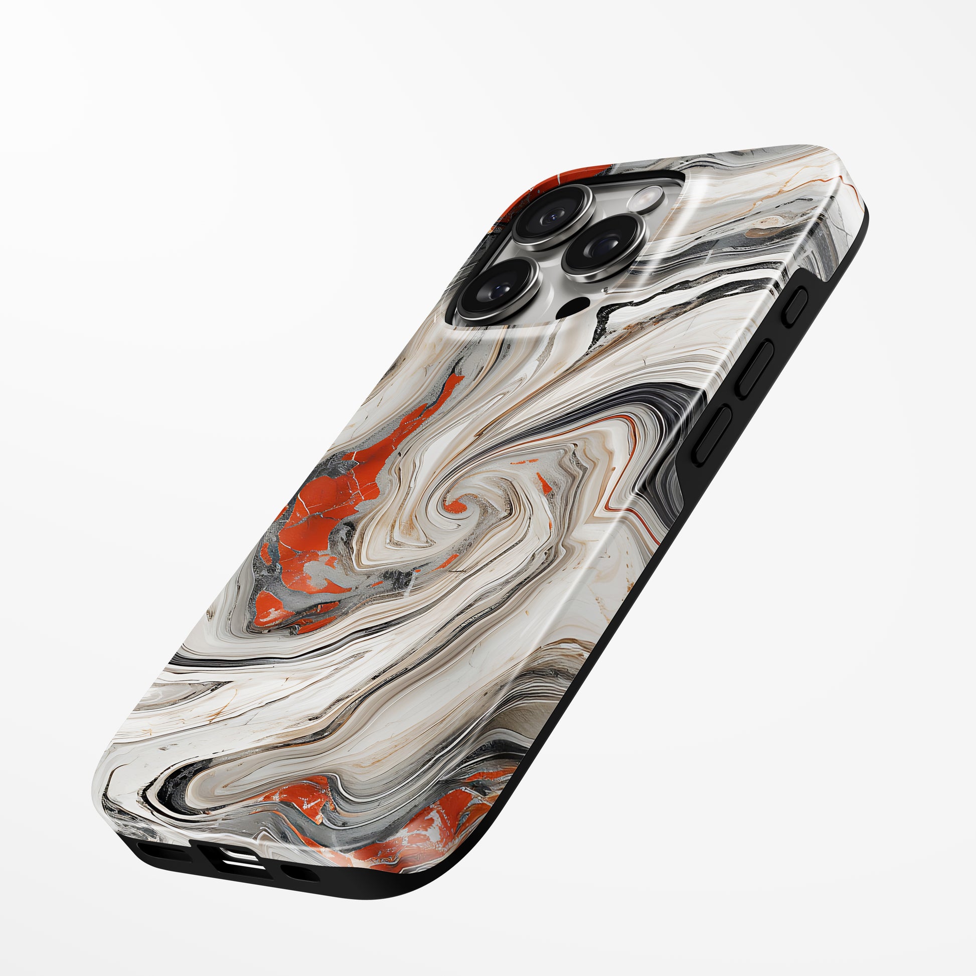 Charging port and volume up/down buttons with  Inferno Swirl Magsafe Iphone Tough Case by Marivor