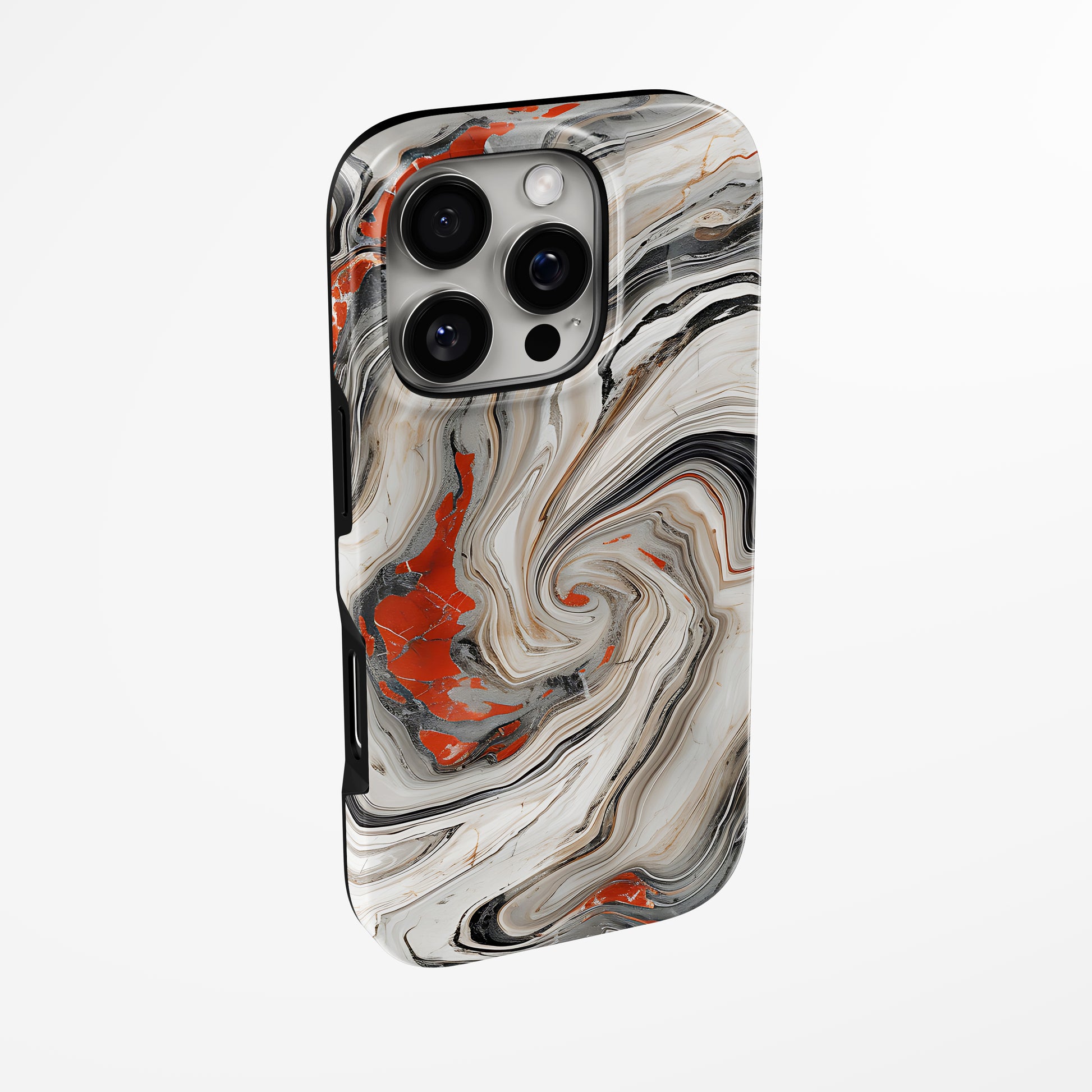 Side view of shell cover with design of  Inferno Swirl Magsafe Iphone Tough Case by Marivor