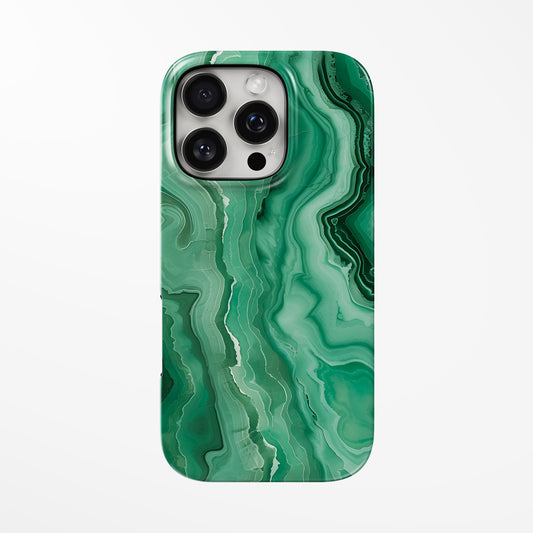 Front view of green Leafy Cascade MagSafe Tough iPhone Case by Marivor