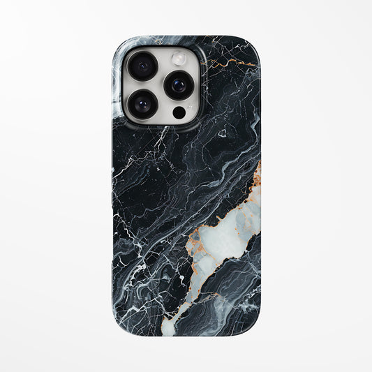 Front view of black Lunar Gold MagSafe iPhone Tough Case by Marivor