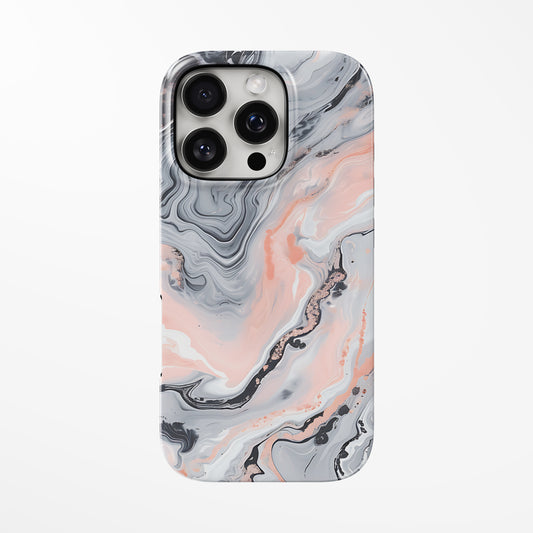 Front view of light-grey; pink Lunar Rose MagSafe Tough iPhone Case by Marivor