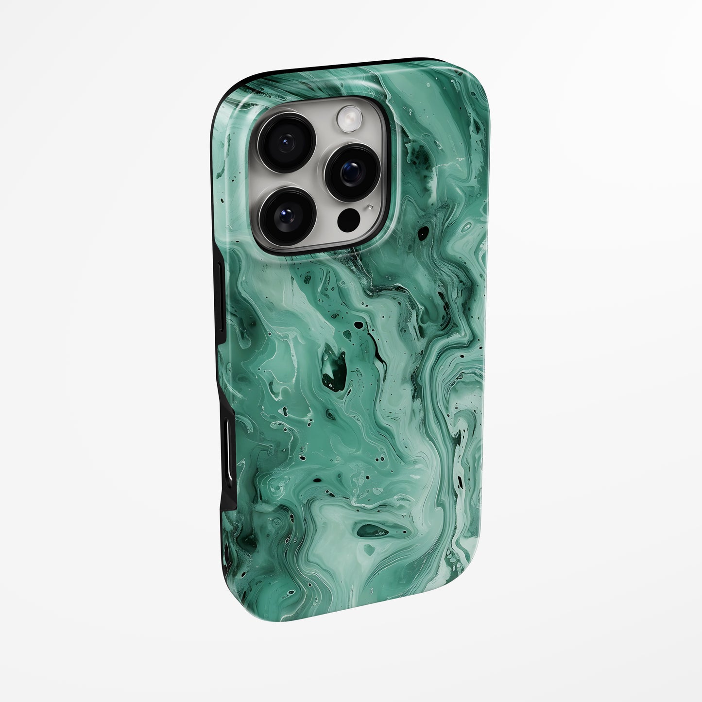 Side view of shell cover with design of  Malachite Dream Magsafe Tough Iphone Case by Marivor