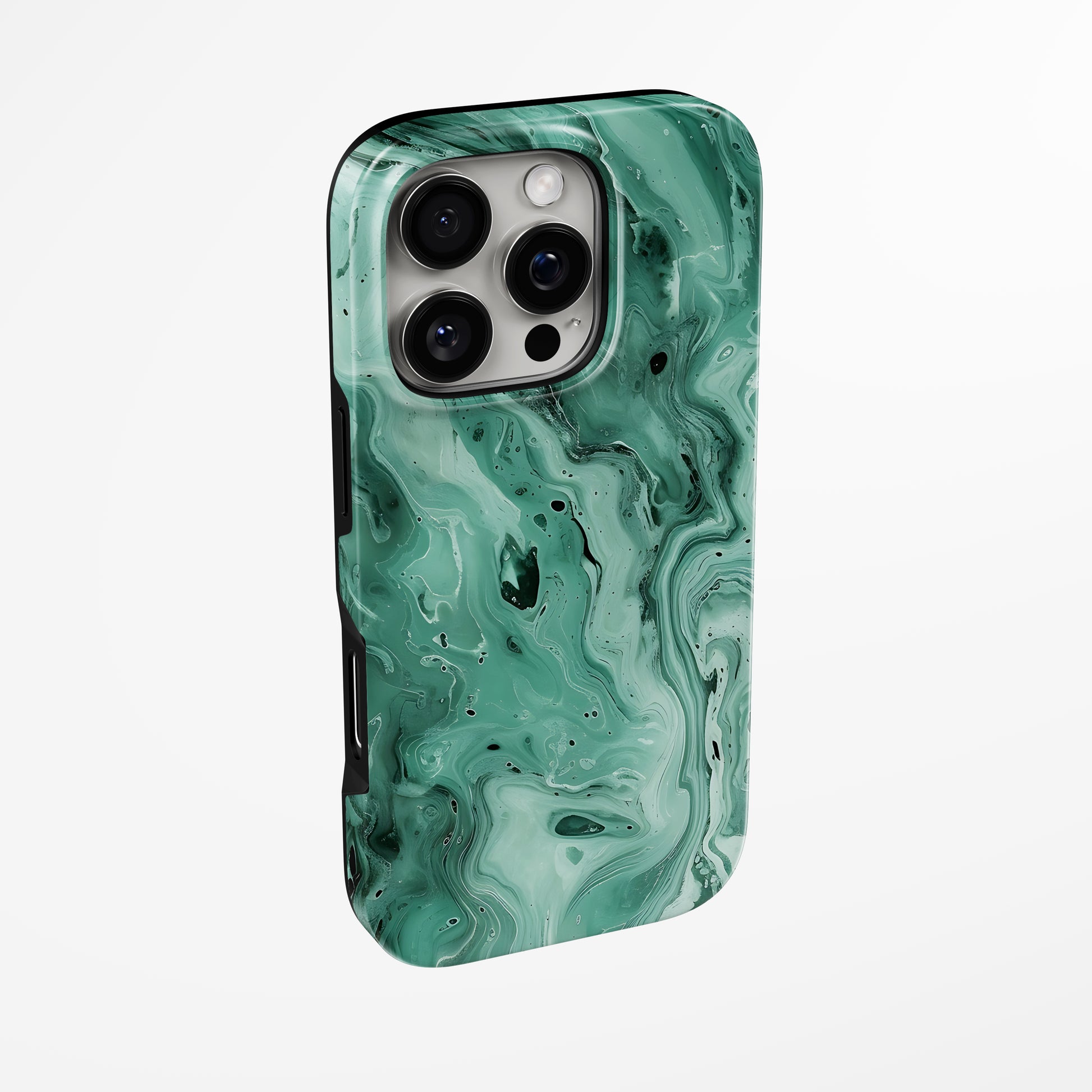 Side view of shell cover with design of  Malachite Dream Magsafe Tough Iphone Case by Marivor