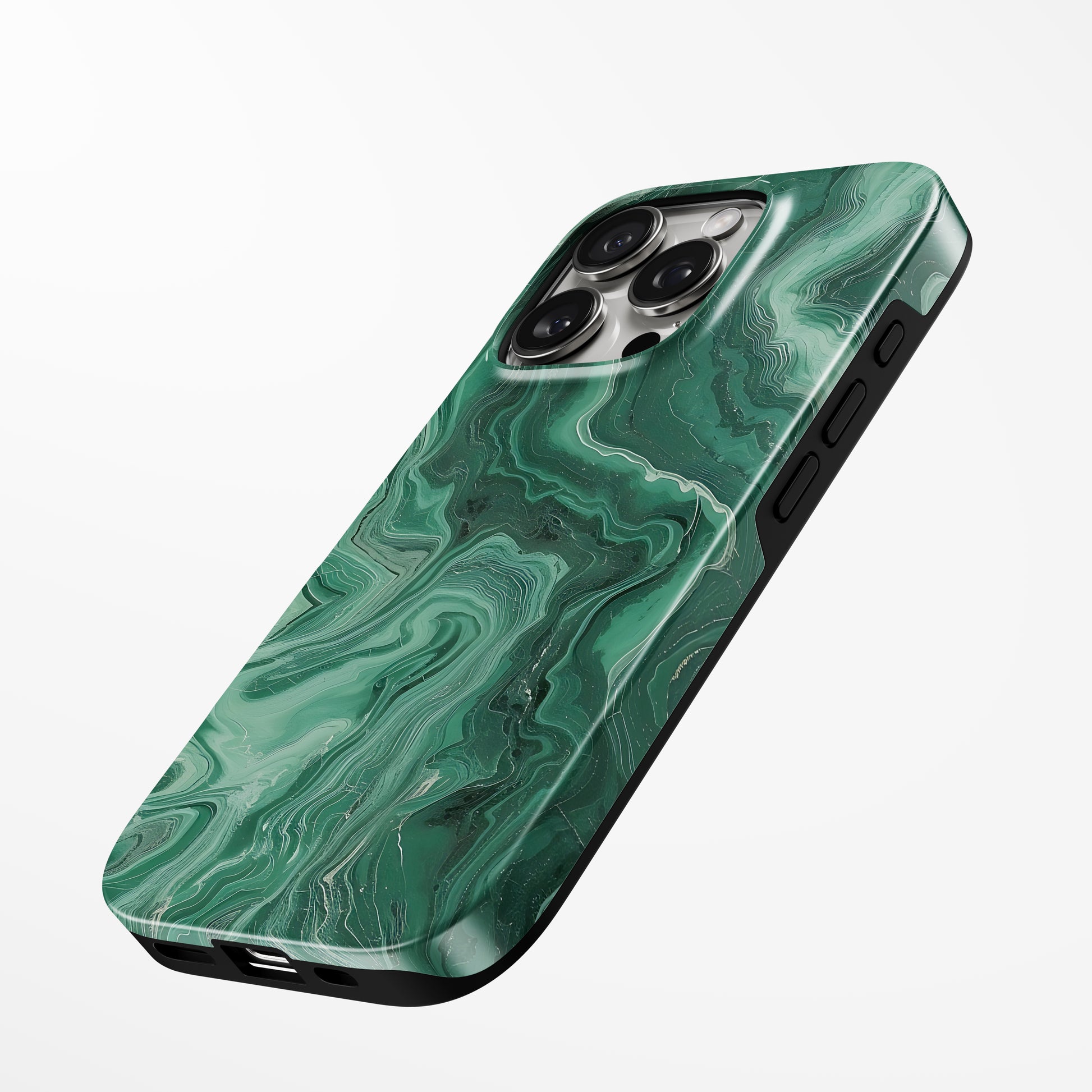 Charging port and volume up/down buttons with  Malachite Veil Magsafe Iphone Tough Case by Marivor