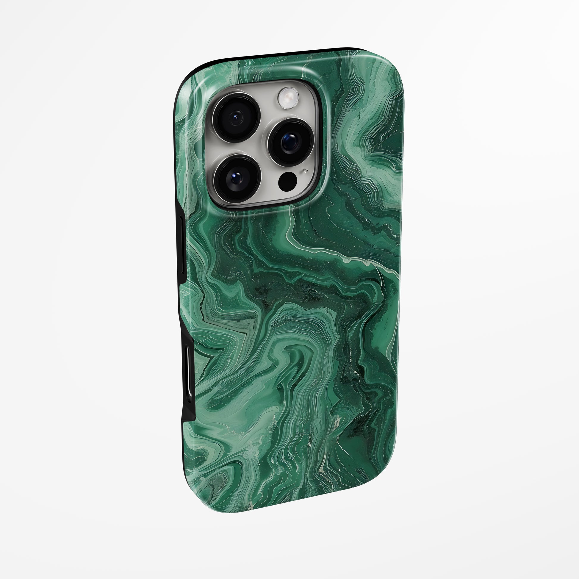Side view of shell cover with design of  Malachite Veil Magsafe Iphone Tough Case by Marivor