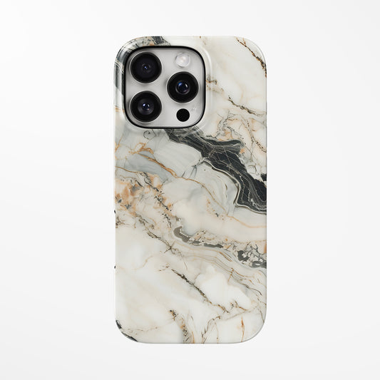 Front view of warm-beige; light-brown; white Marble Noir MagSafe iPhone Tough Case by Marivor