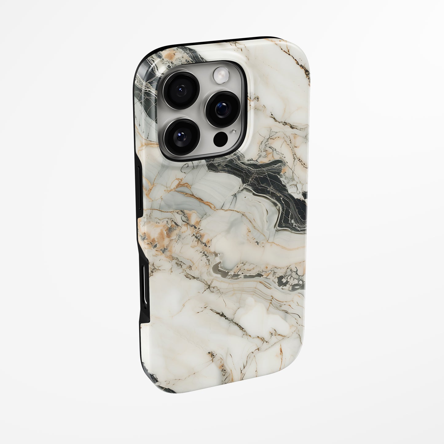 Charging port and volume up/down buttons with  Marble Noir Magsafe Iphone Tough Case by Marivor