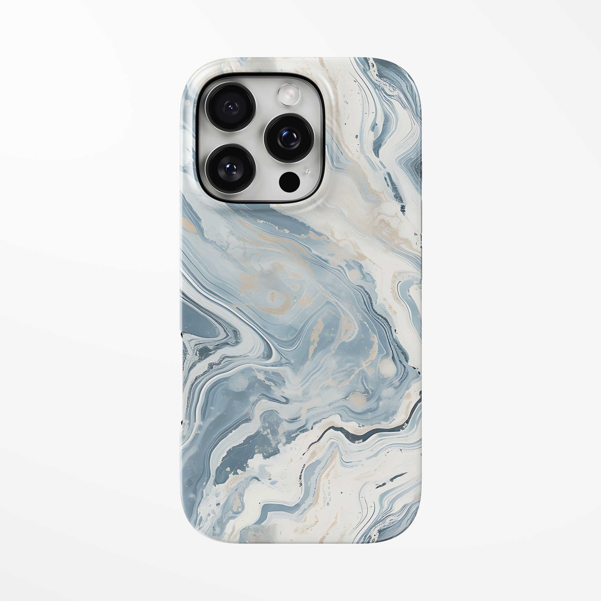 Front view of light-grey; white; light-blue Marble Sky MagSafe Tough iPhone Case by Marivor