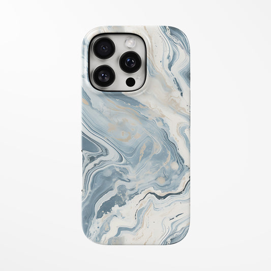Front view of light-grey; white; light-blue Marble Sky MagSafe Tough iPhone Case by Marivor