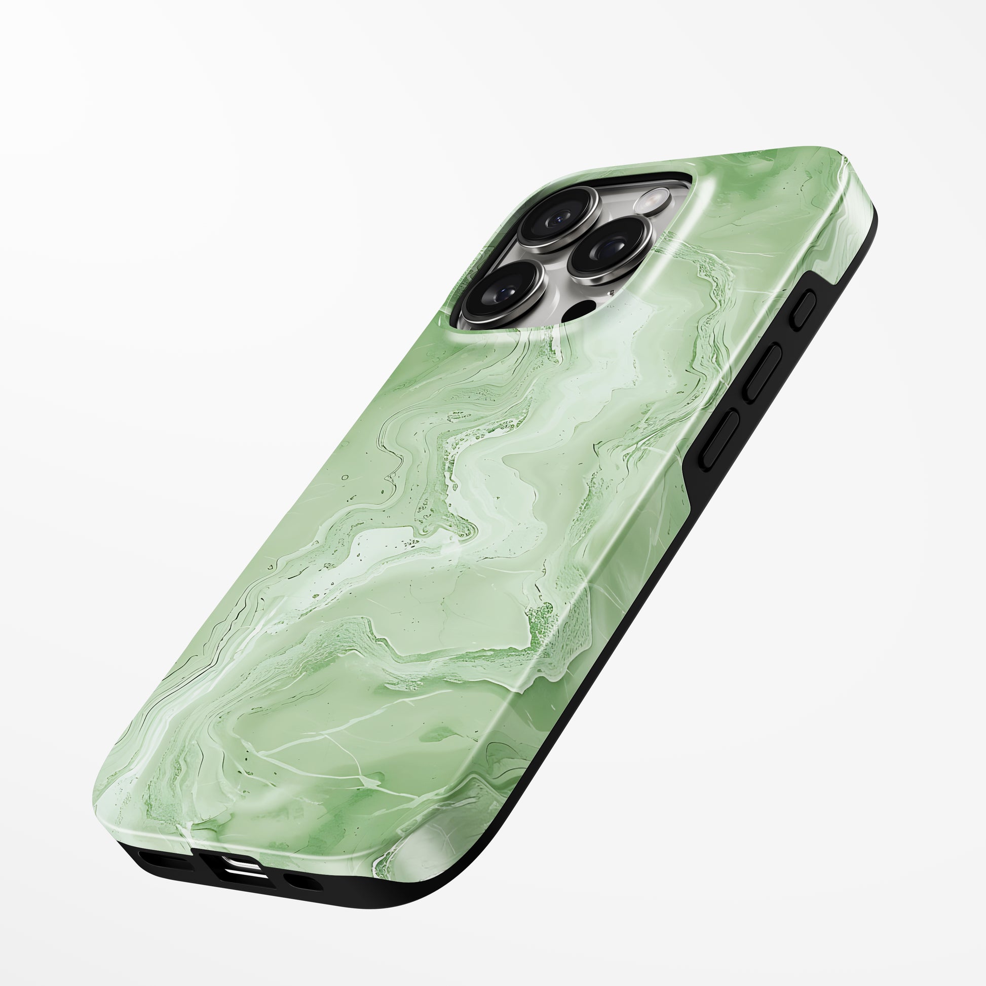 Charging port and volume up/down buttons with  Matcha Marble Magsafe Tough Iphone Case by Marivor