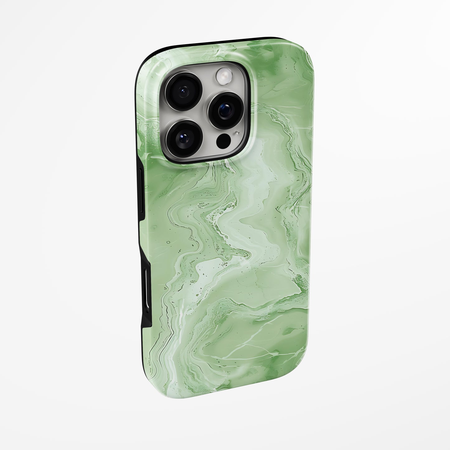 Side view of shell cover with design of  Matcha Marble Magsafe Tough Iphone Case by Marivor