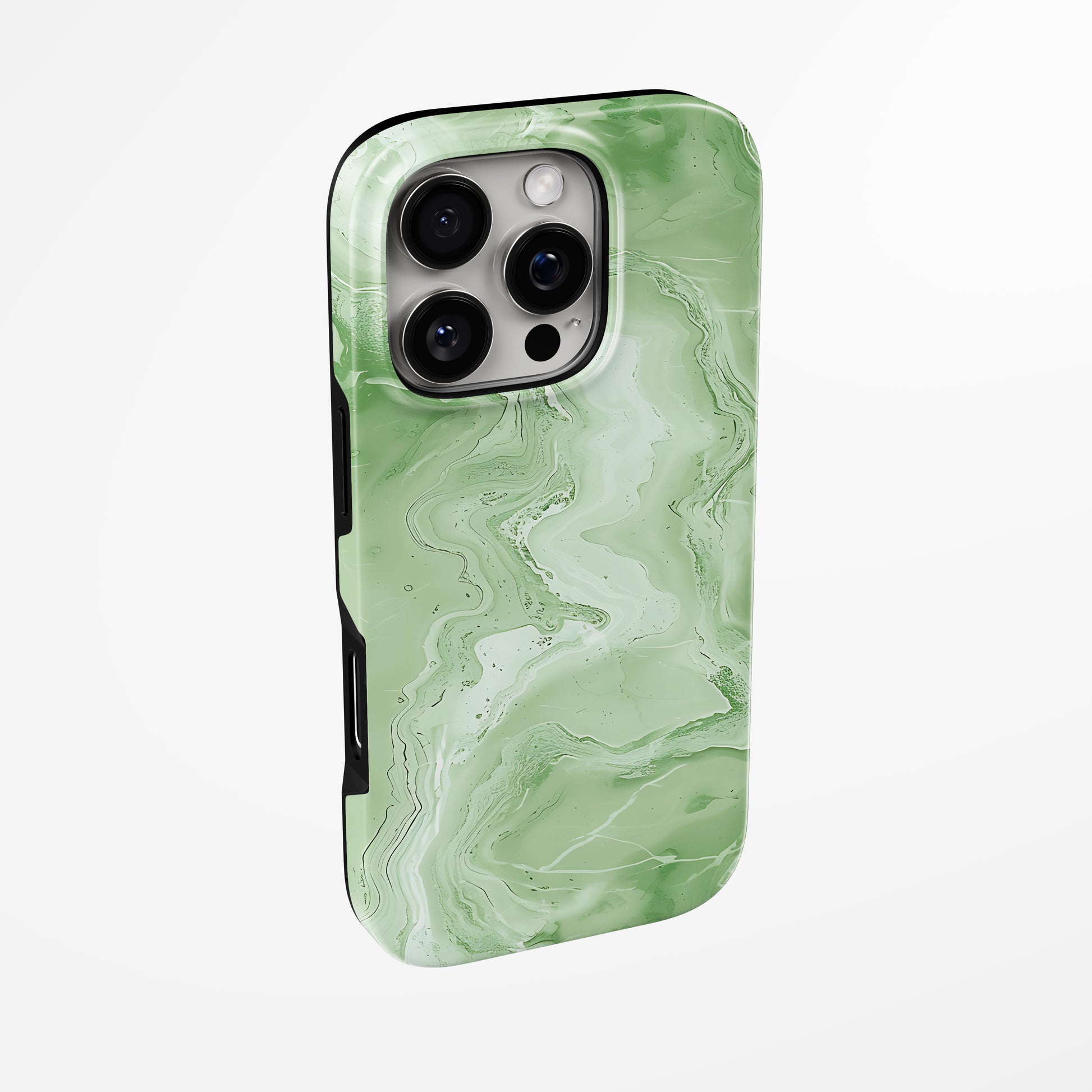 Side view of shell cover with design of  Matcha Marble Magsafe Tough Iphone Case by Marivor
