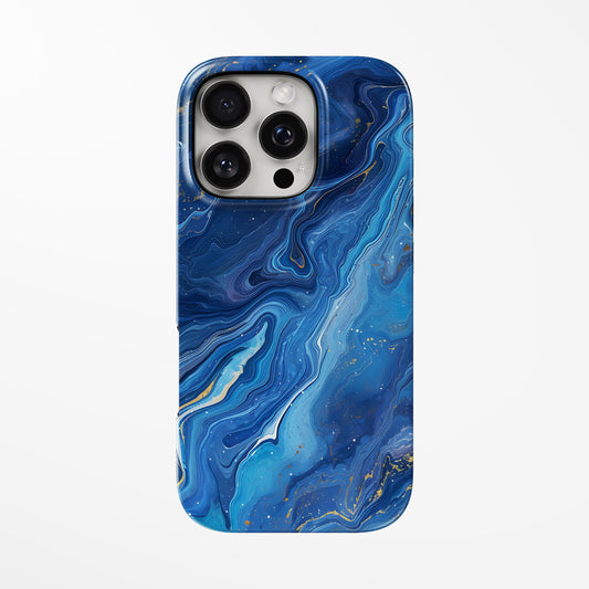 Front view of blue; dark-blue Midnight Azure MagSafe iPhone Tough Case by Marivor