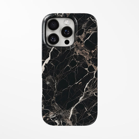 Front view of black Midnight Cracks MagSafe iPhone Tough Case by Marivor