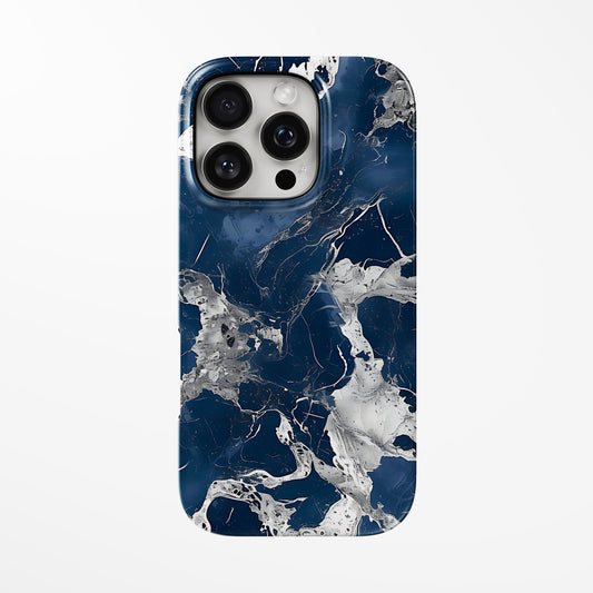 Front view of dark-blue; navy; black Midnight Flow MagSafe iPhone Tough Case by Marivor
