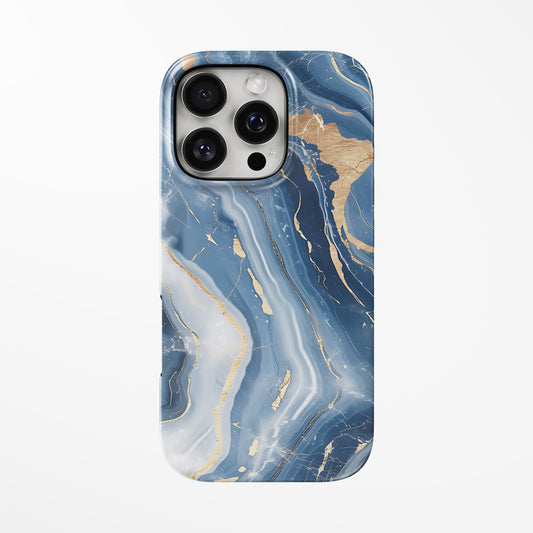 Front view of blue Midnight Gold MagSafe iPhone Tough Case by Marivor