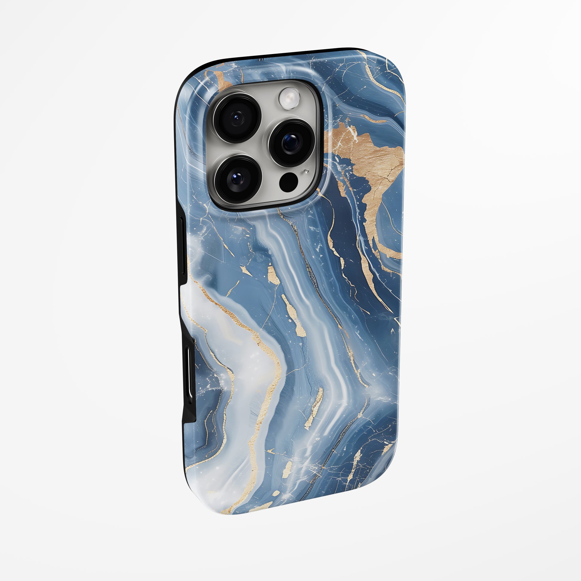 Side view of shell cover with design of  Midnight Gold Magsafe Iphone Tough Case by Marivor