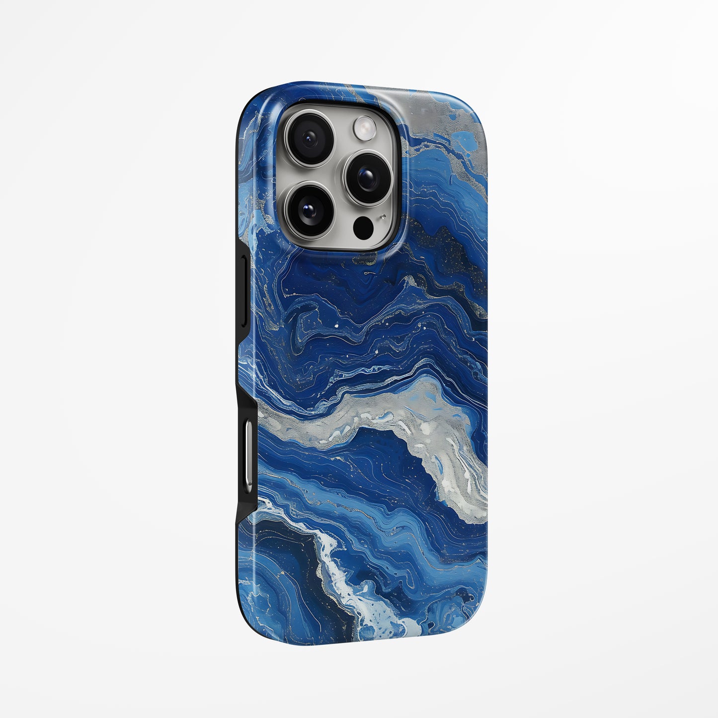 Unlock and capture buttons with  Midnight Ocean Marble Iphone Tough Case by Marivor