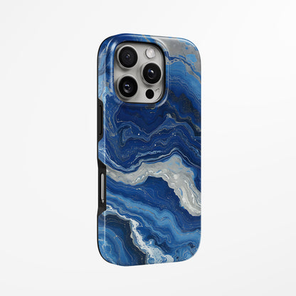 Unlock and capture buttons with  Midnight Ocean Marble Iphone Tough Case by Marivor