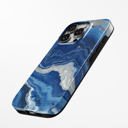 Charging port and volume up/down buttons with  Midnight Ocean Marble Iphone Tough Case by Marivor