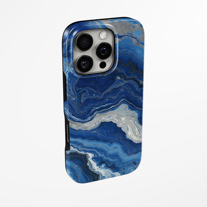 Side view of shell cover with design of  Midnight Ocean Marble Iphone Tough Case by Marivor