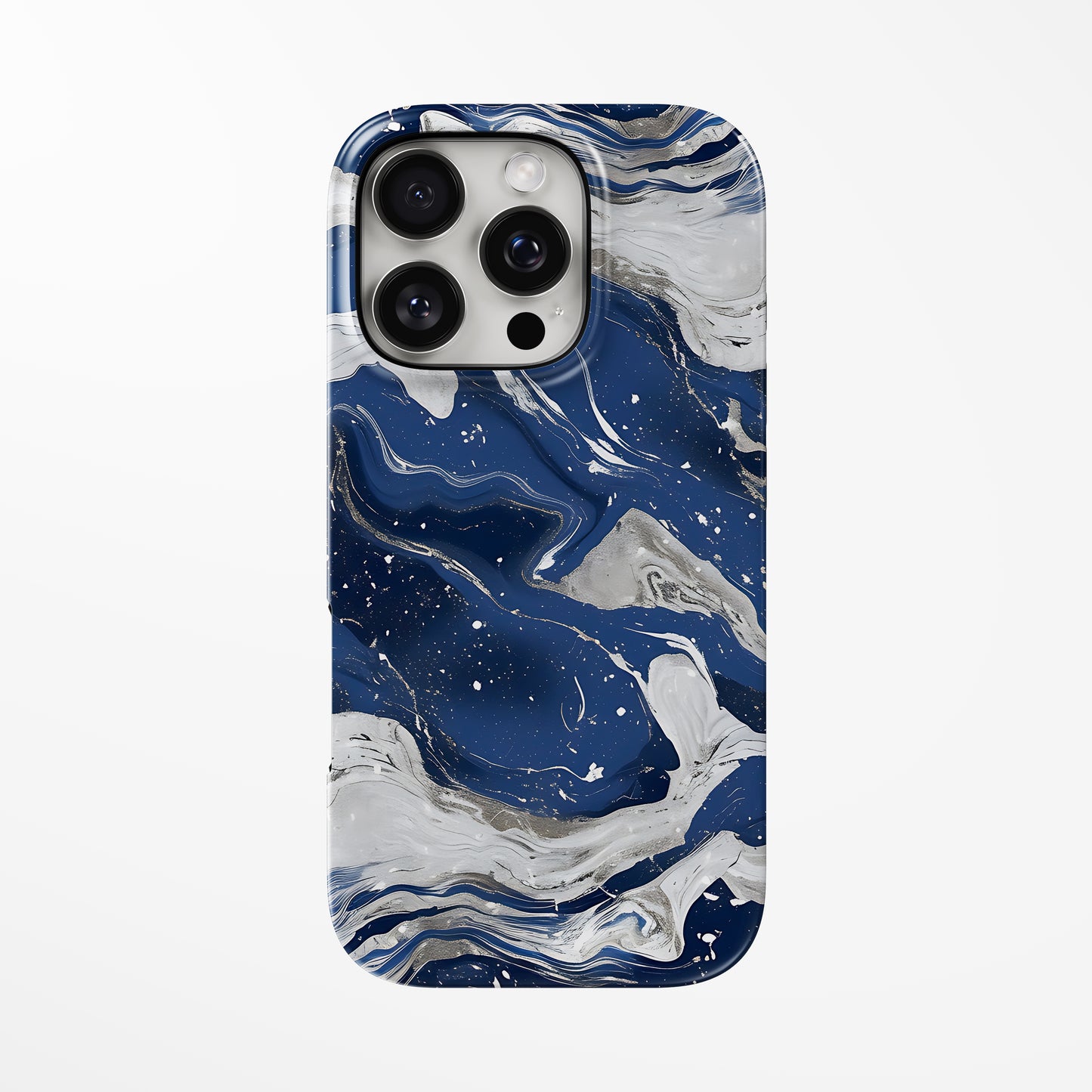 Front view of light-grey; dark-blue Midnight Tide MagSafe Tough iPhone Case by Marivor