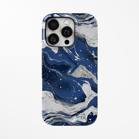 Front view of light-grey; dark-blue Midnight Tide MagSafe Tough iPhone Case by Marivor