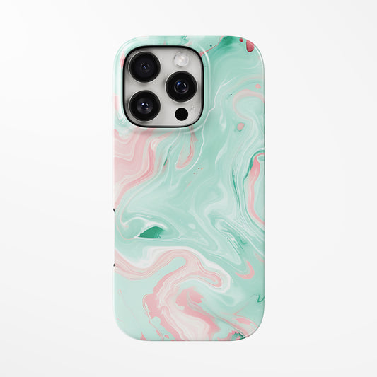 Front view of light-green Mint Blossom MagSafe iPhone Tough Case by Marivor