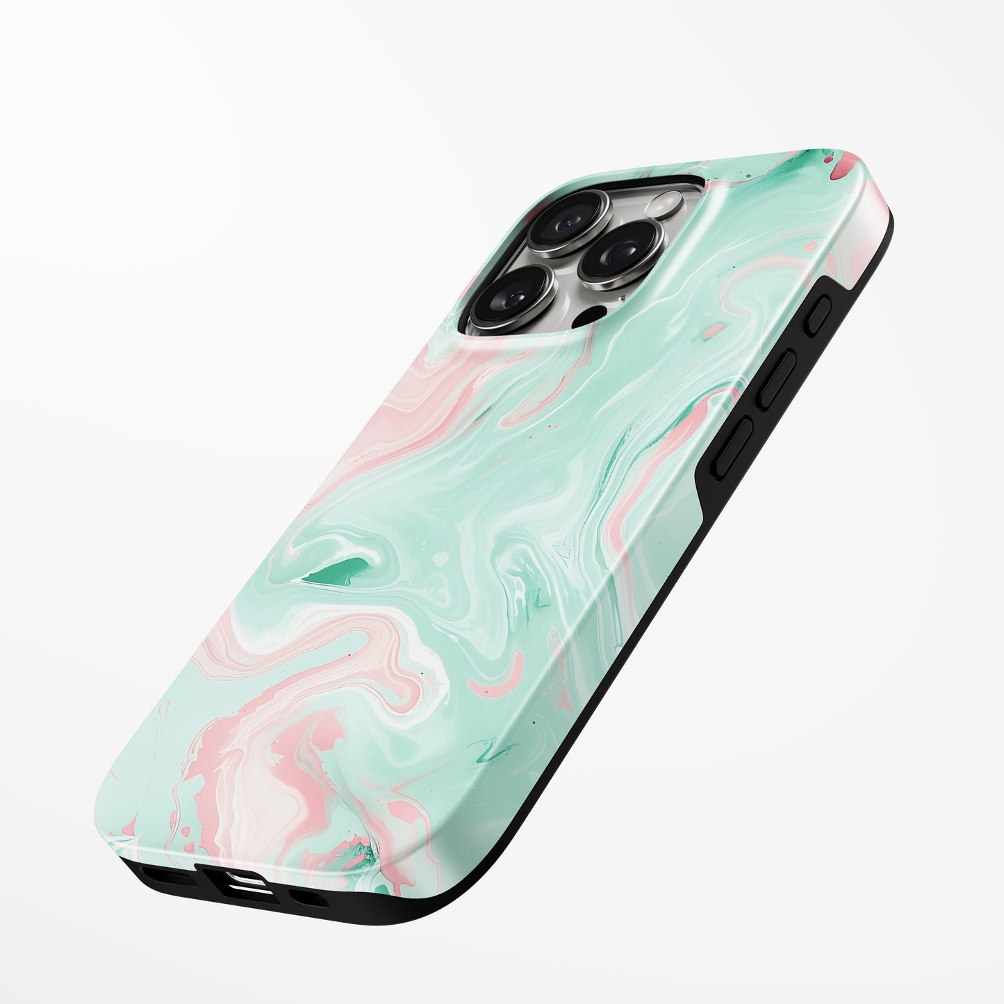 Charging port and volume up/down buttons with  Mint Blossom Magsafe Iphone Tough Case by Marivor