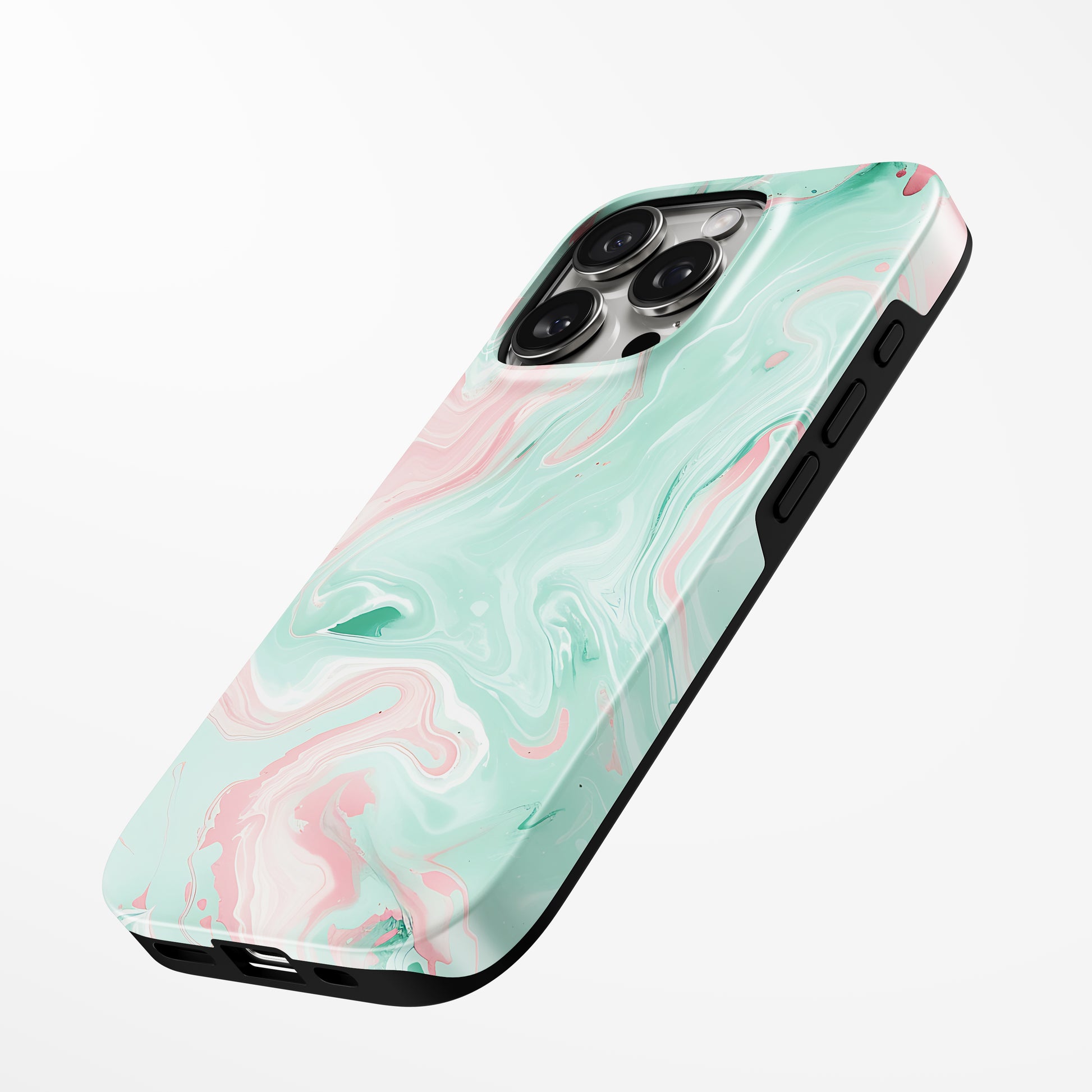 Charging port and volume up/down buttons with  Mint Blossom Magsafe Iphone Tough Case by Marivor