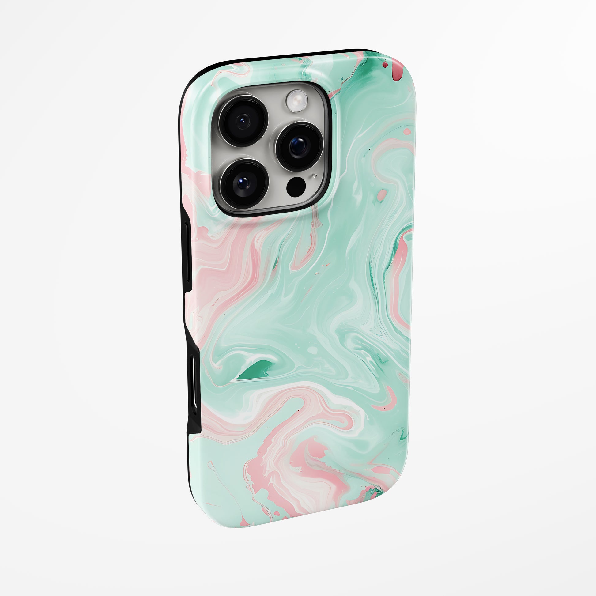 Side view of shell cover with design of  Mint Blossom Magsafe Iphone Tough Case by Marivor