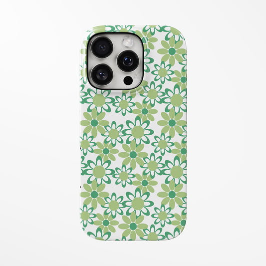 Front view of floral; light-green Mint Meadow MagSafe iPhone Tough Case by Marivor