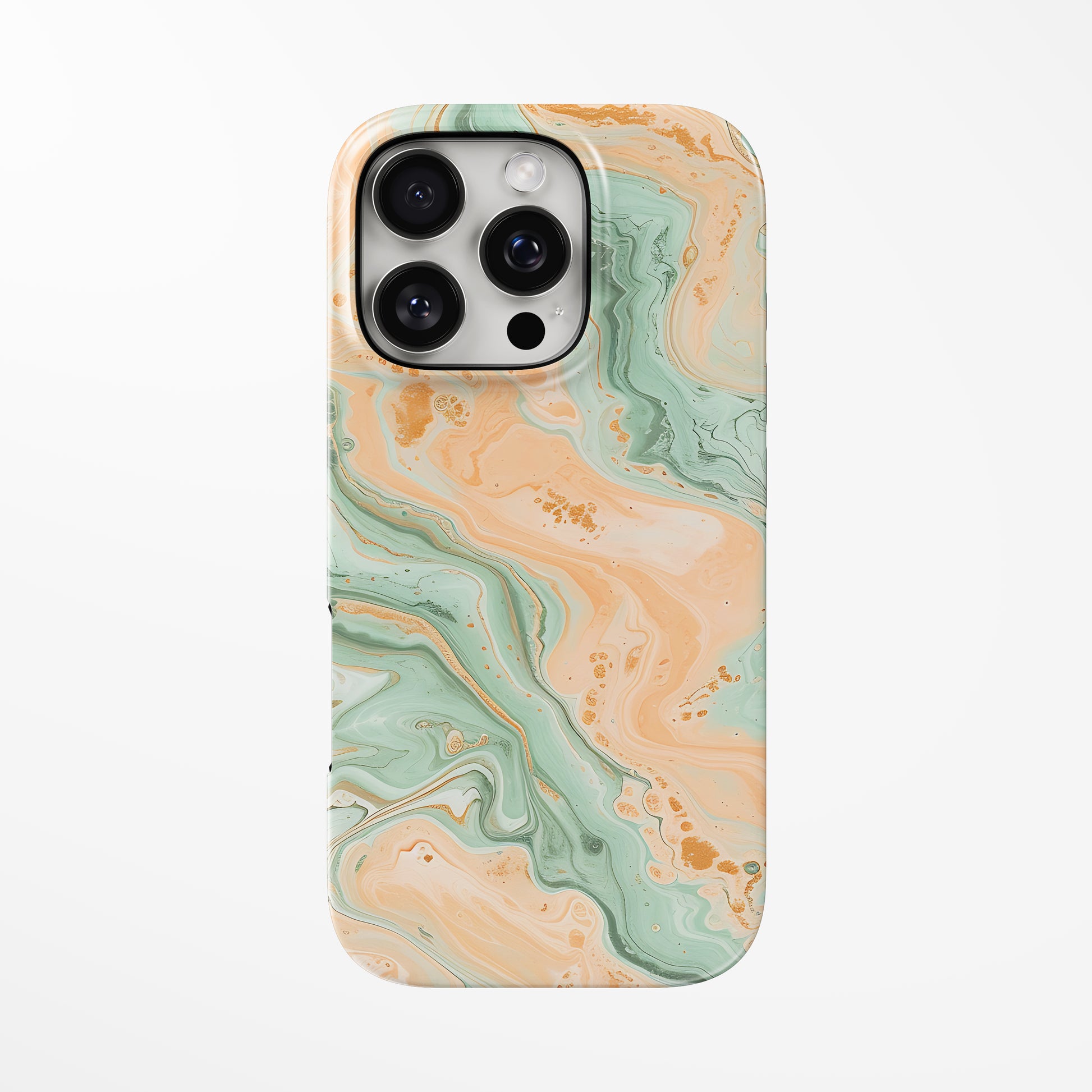 Front view of light-green; amber Minted Sunrise MagSafe Tough iPhone Case by Marivor