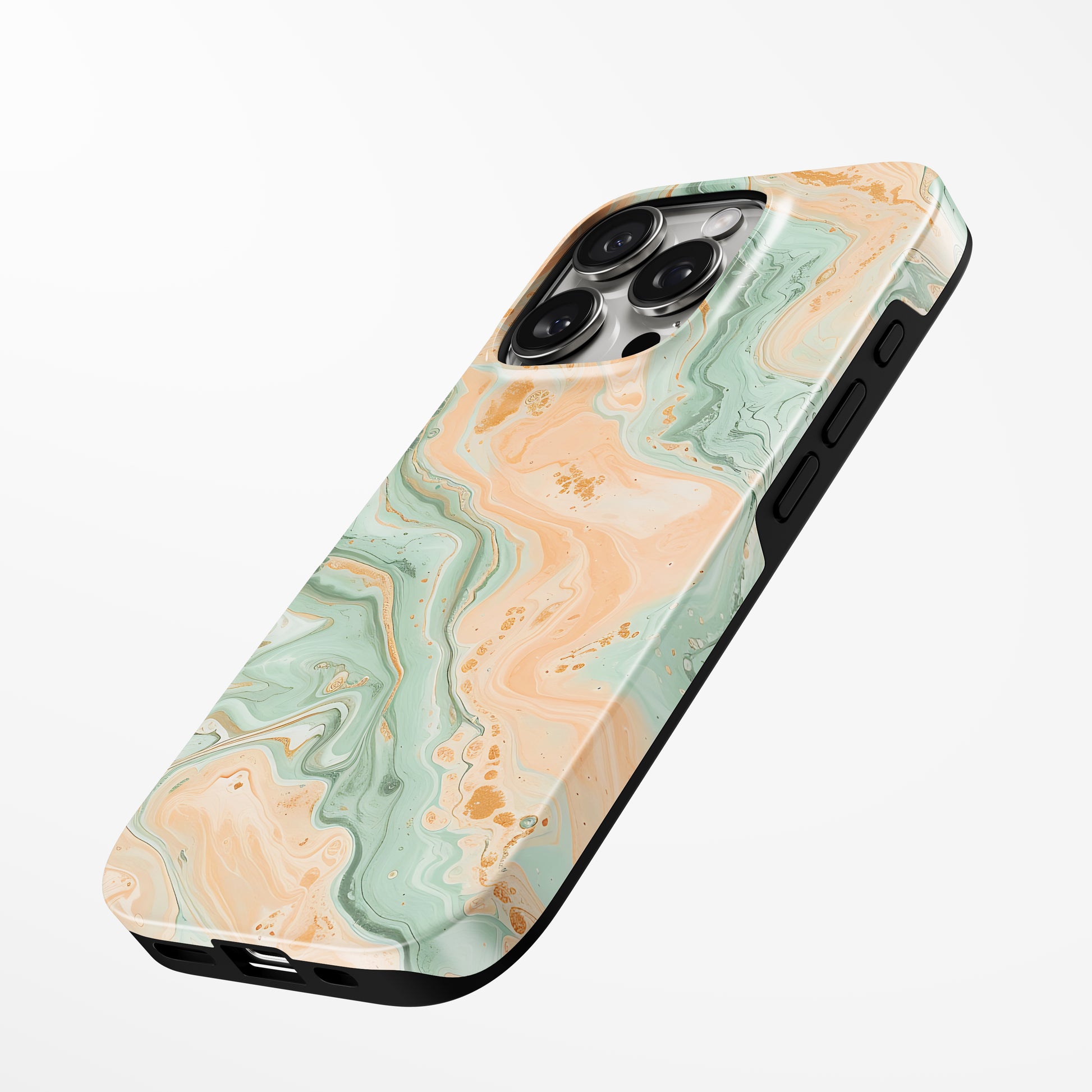 Charging port and volume up/down buttons with  Minted Sunrise Magsafe Tough Iphone Case by Marivor